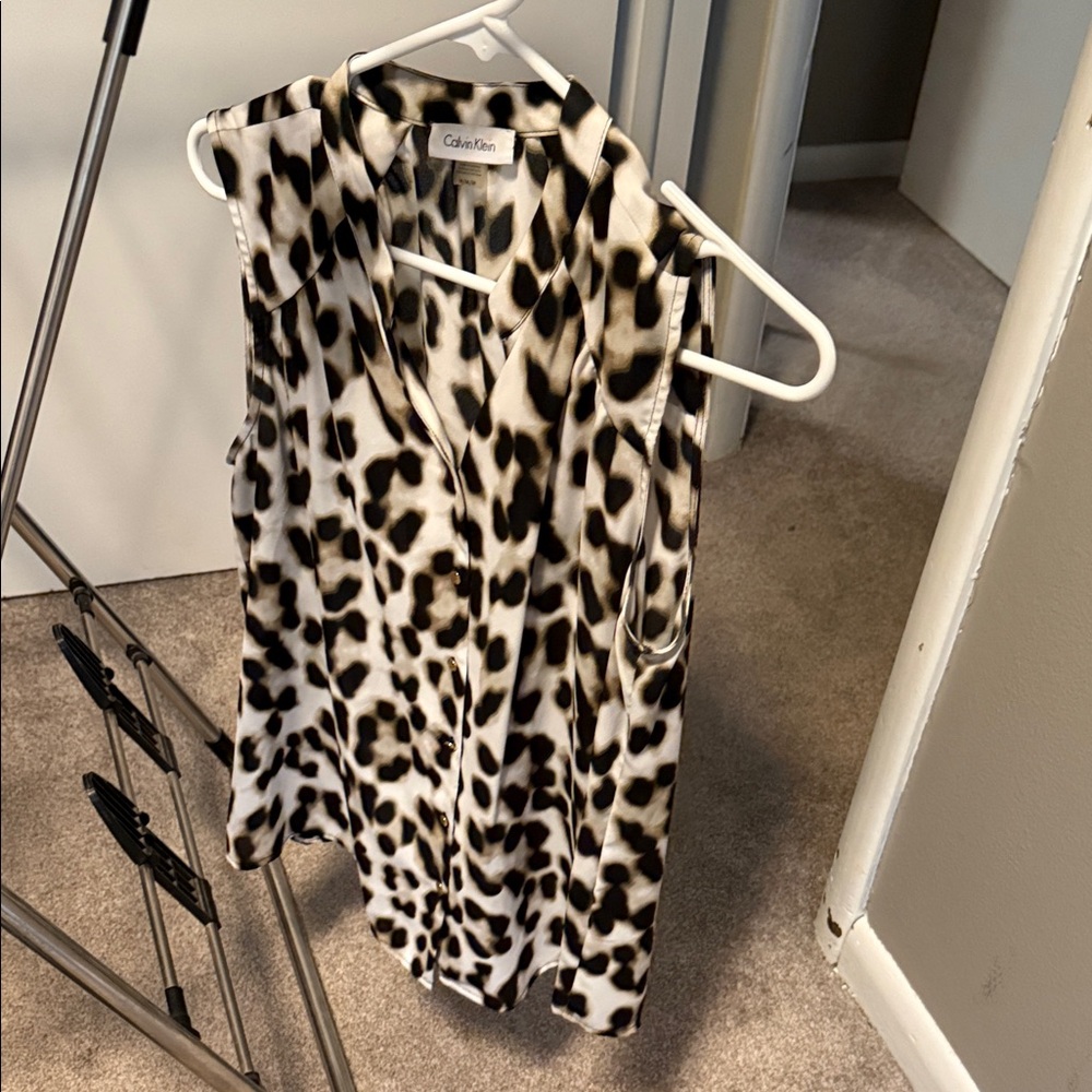 Calvin Klein Black and White Animal Print Blouse